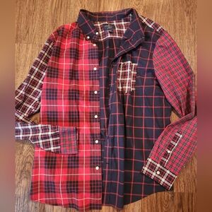 American Eagle Men's Red and Blue Plaid Shirt